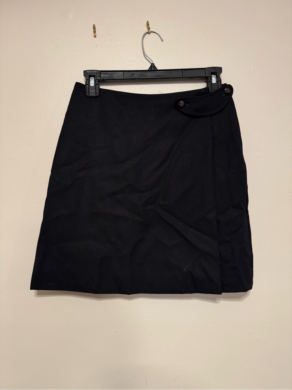 VINTAGE Wathne Black Mini Wrap Skirt with Button-Tab Detail